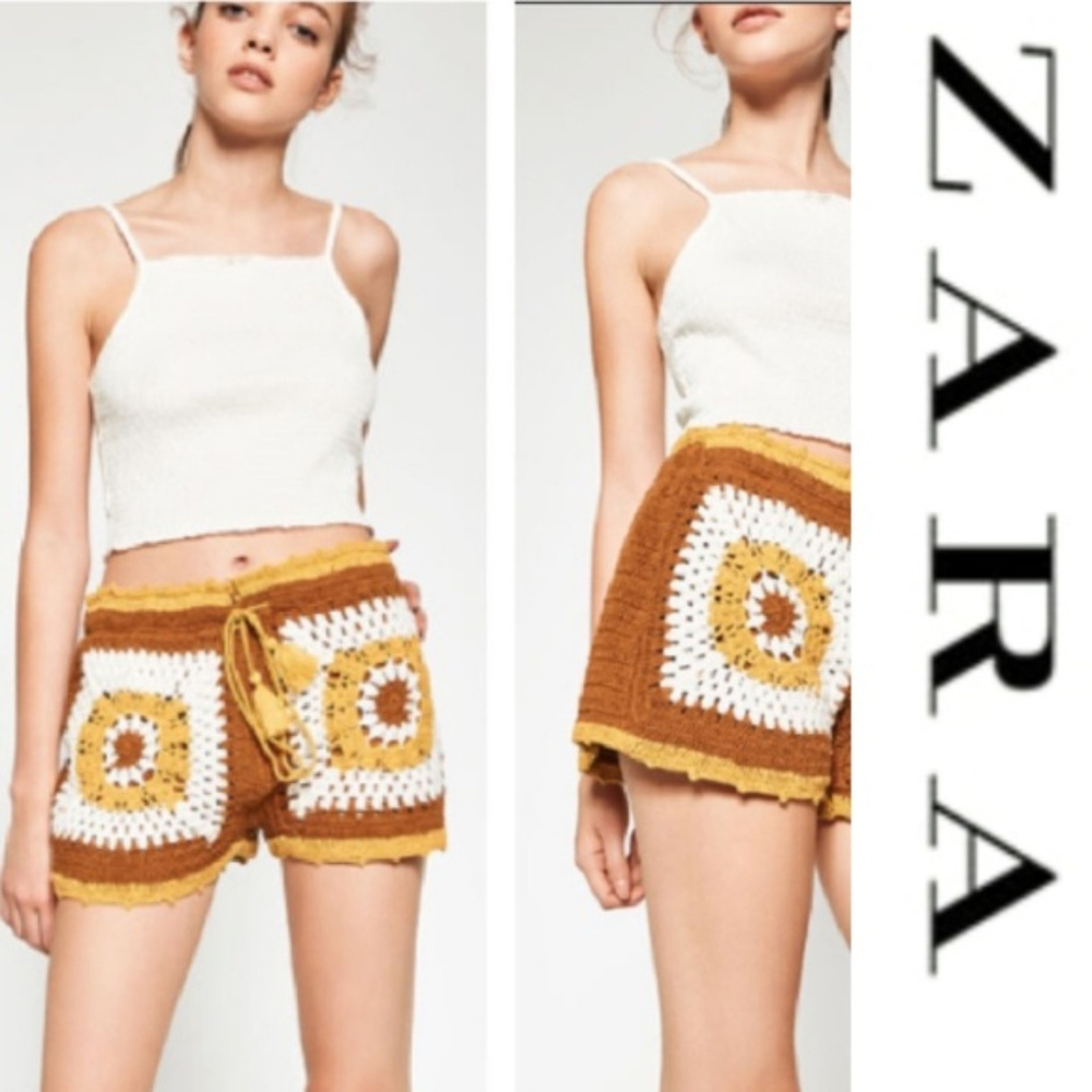 Zara Trafaluc Boho Crochet Shorts Small
